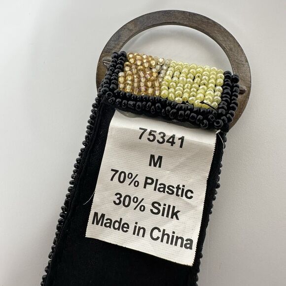 Abstract Seed Bead Silk Belt Womens Sz M Rhinestone O-Ring Buckle Evening Formal - Picture 2 of 15